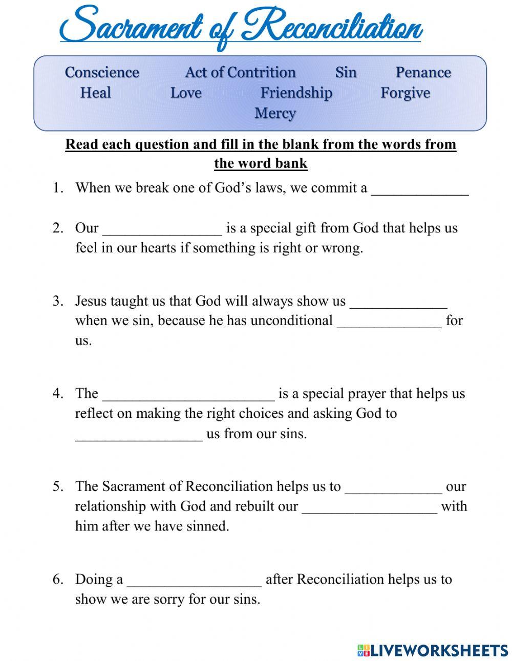 My First Reconciliation Worksheet
