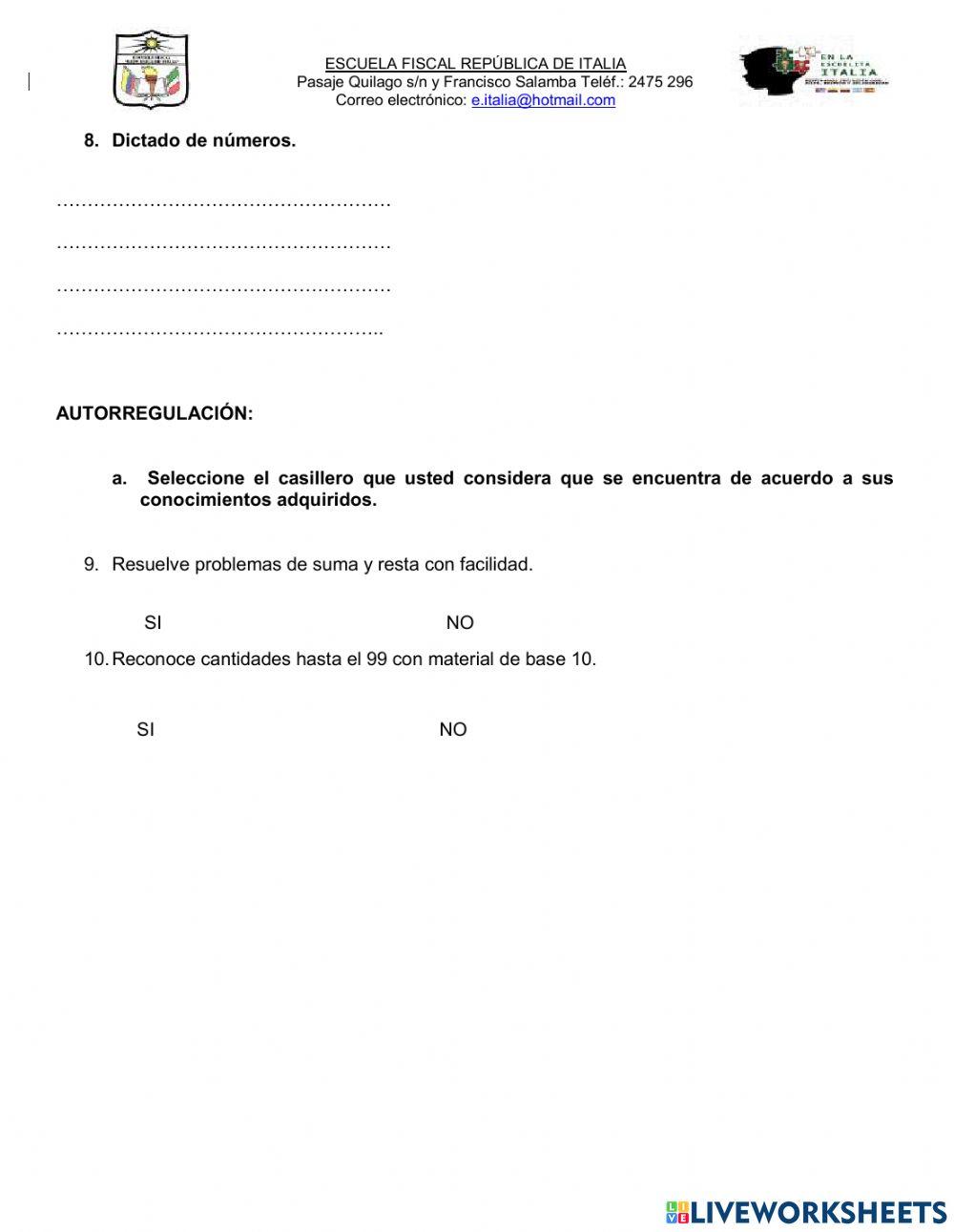 Evaluación del primer quimestre matemáticas.