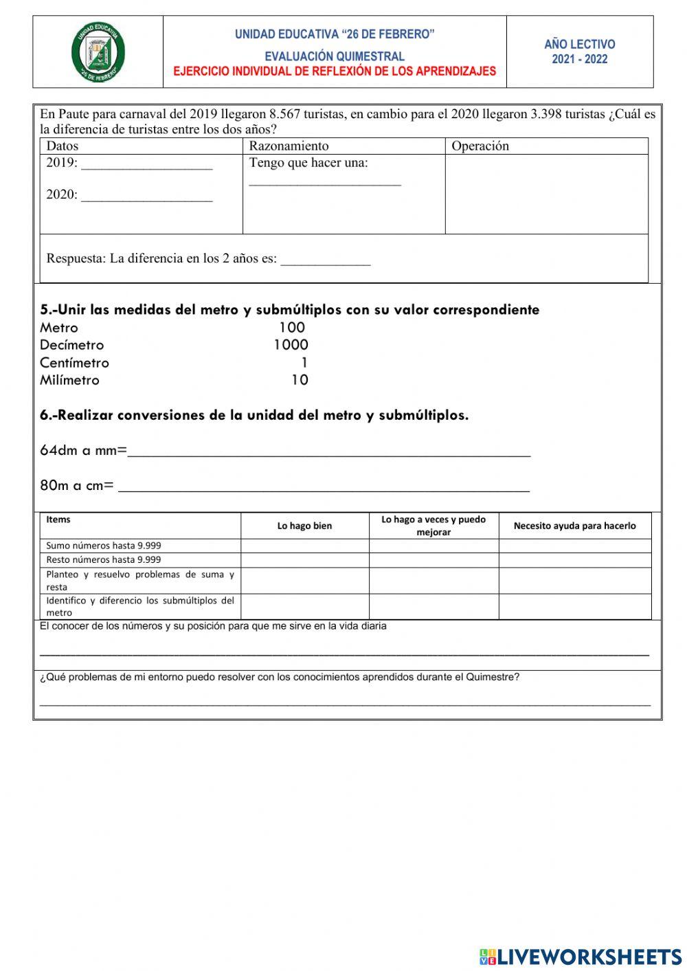 Evaluación de Matematicas