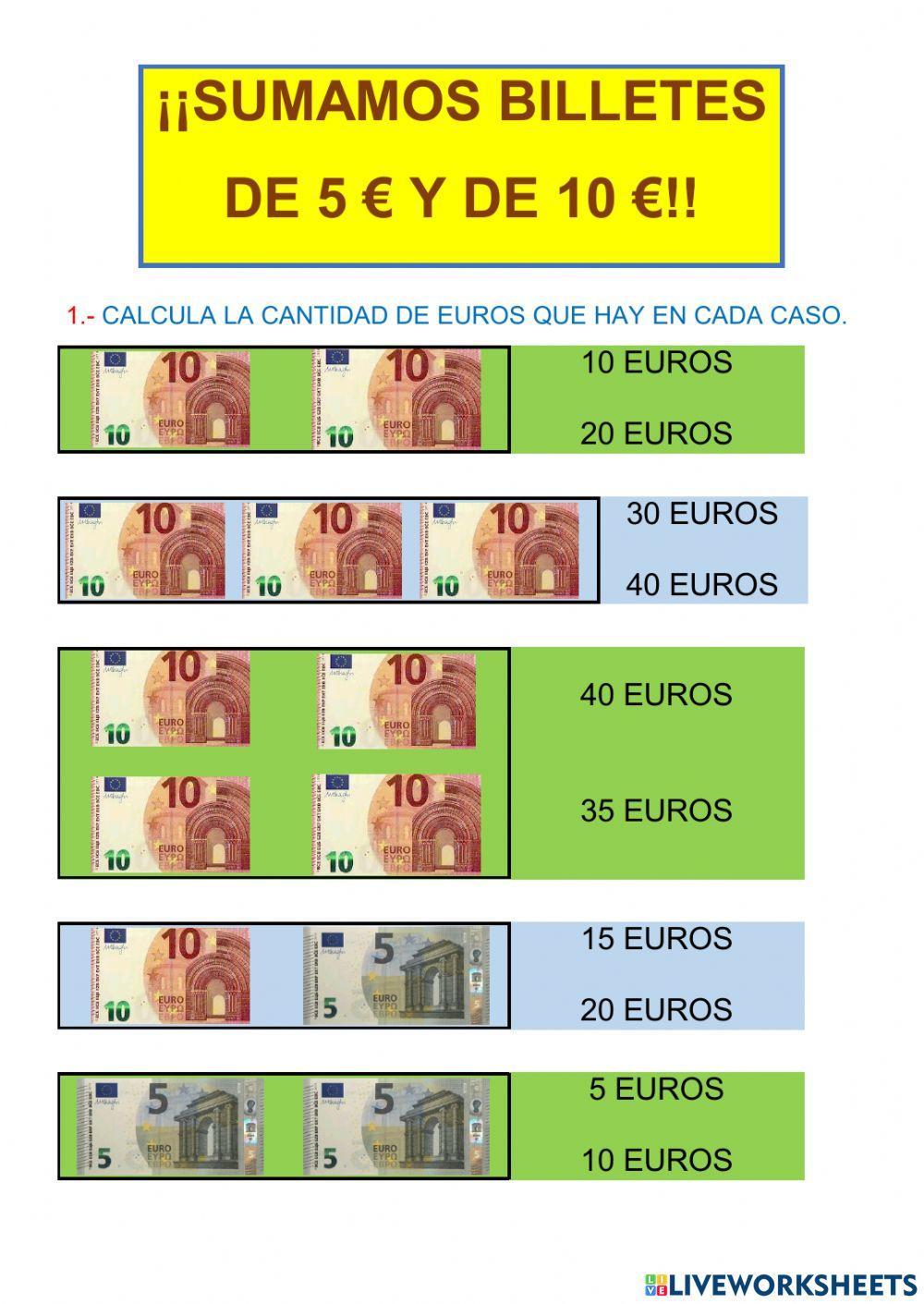 Sumas de billetes de 5 y 10 euros