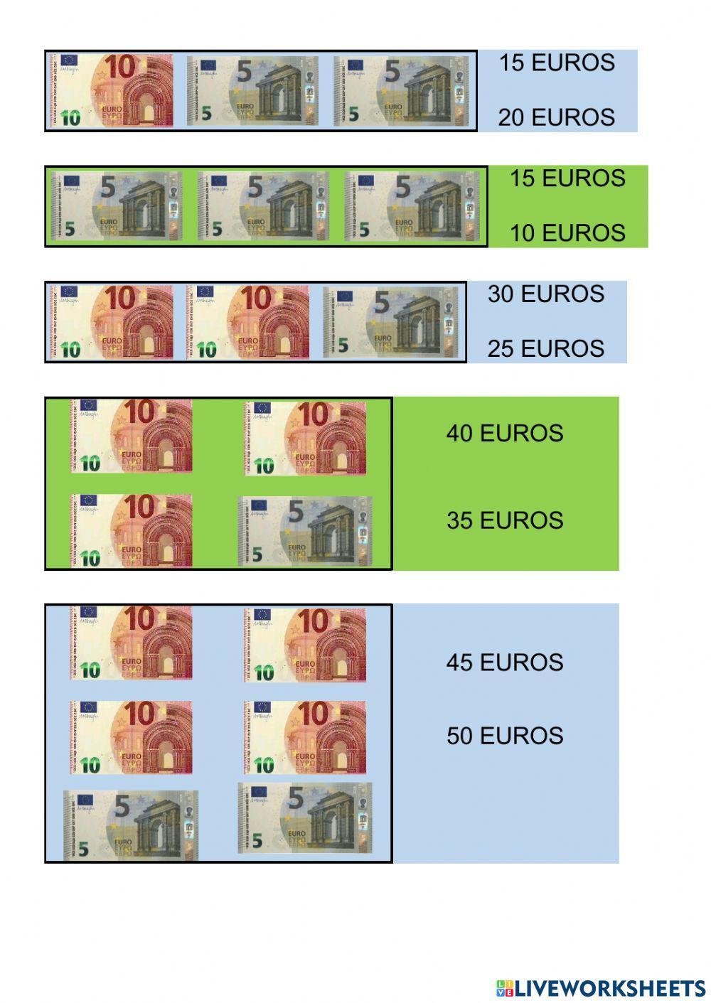 Sumas de billetes de 5 y 10 euros