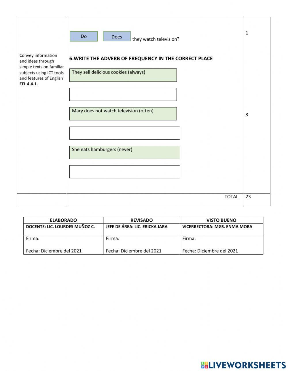 Assessment for 9th year