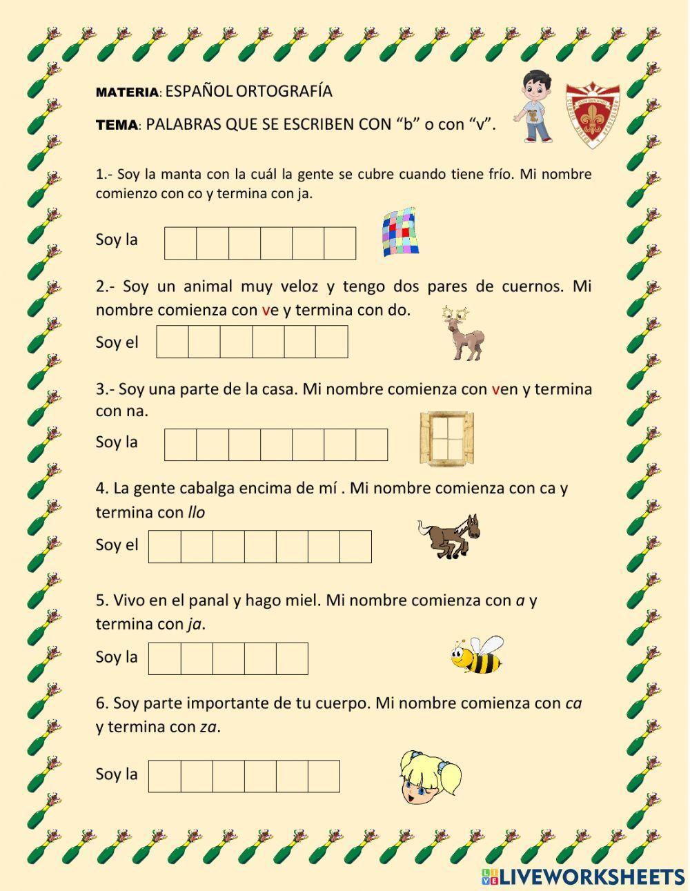 Palabras con v y b Palabras con v y b