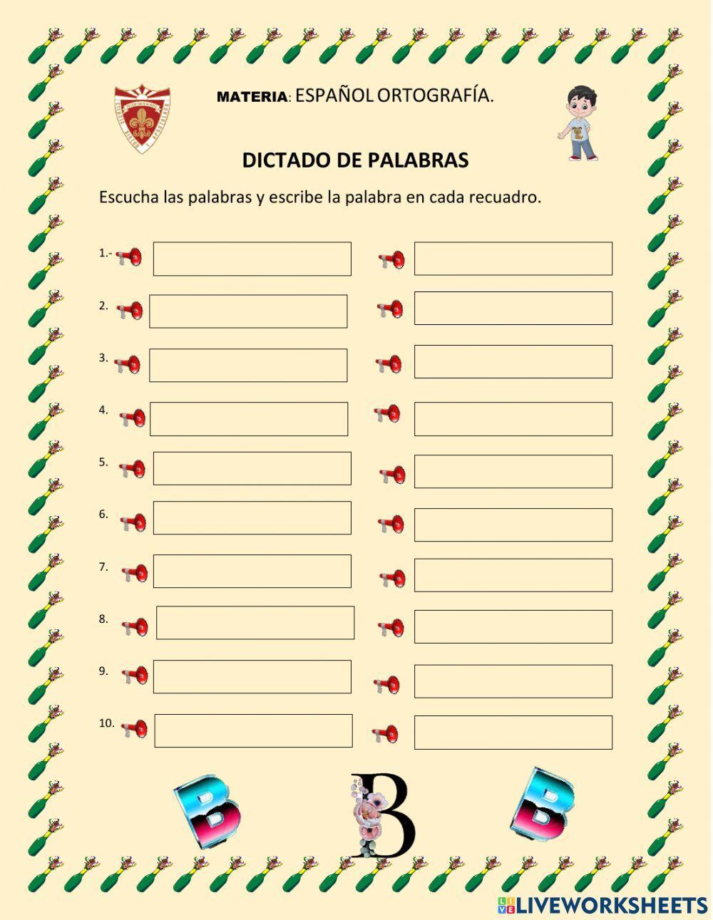 Dictado de palabras Dictado de palabras