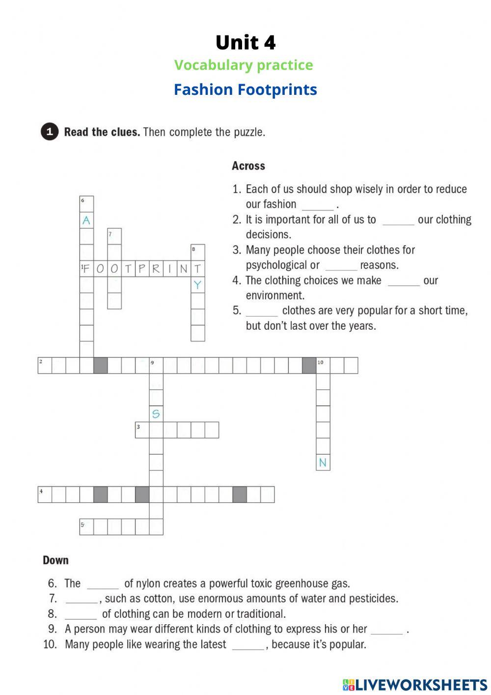 U4 Vocabulary Crossword