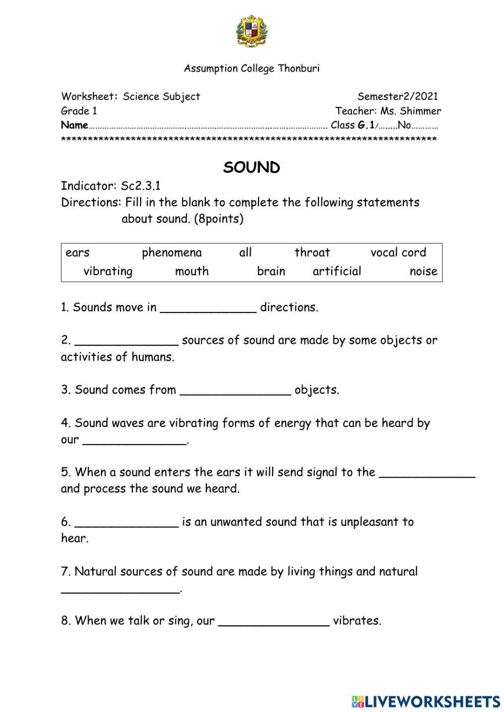 Grade 1 Sound sheet 3