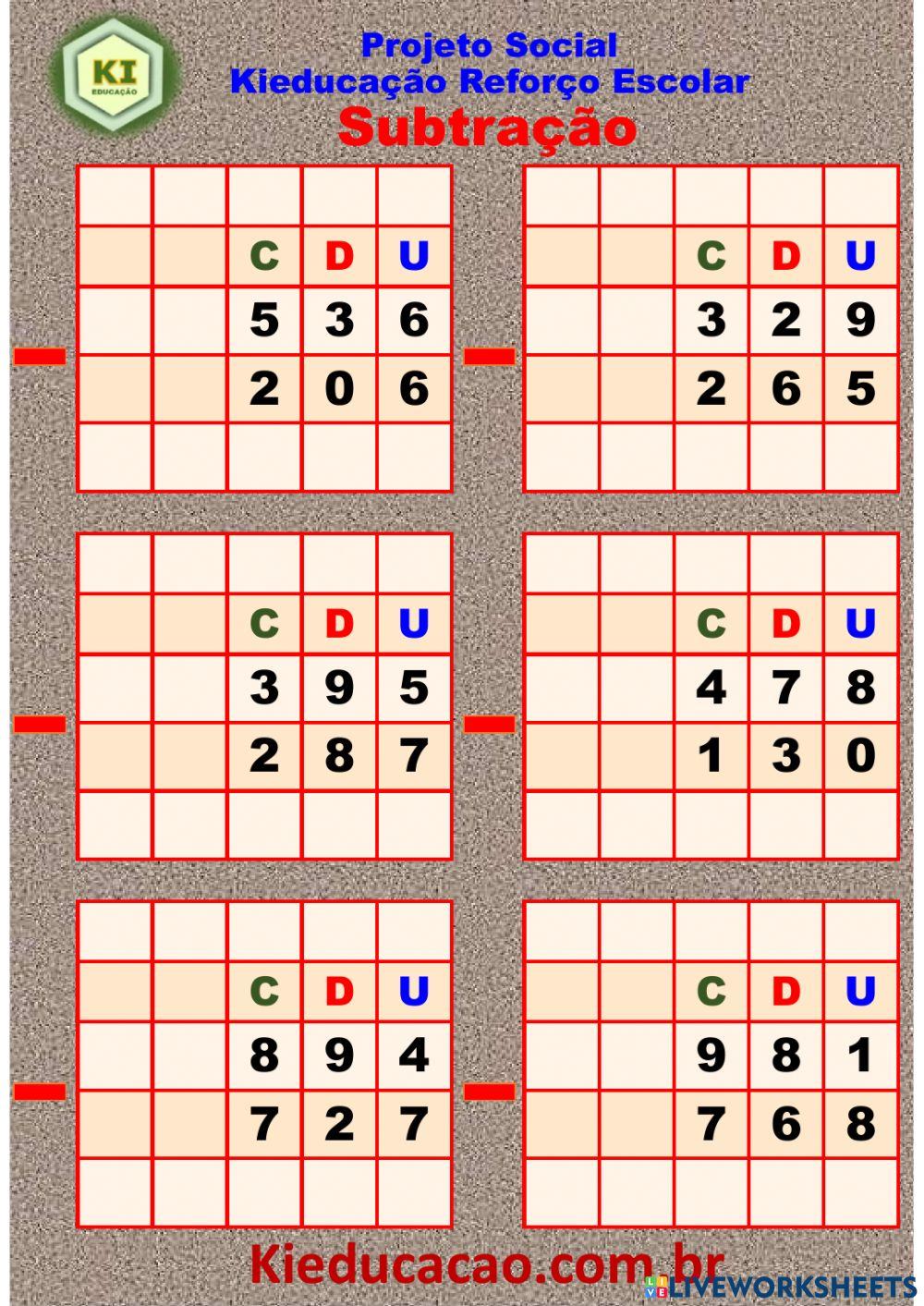 Subtração 3º Ano - 01