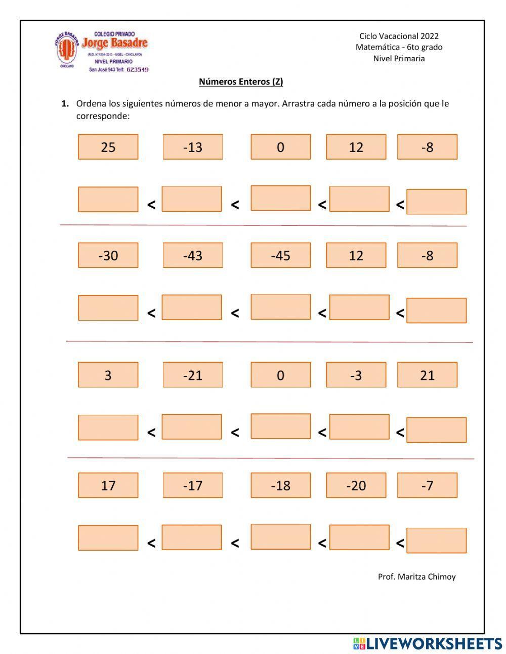 Ordenar números enteros Ordenar números enteros