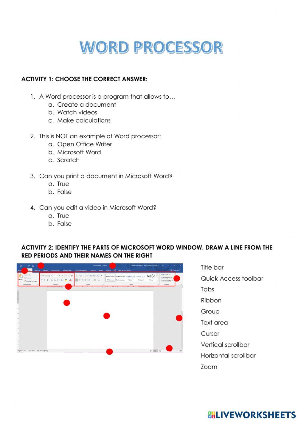 1837473 | Word processor | gabrielagv | LiveWorksheets