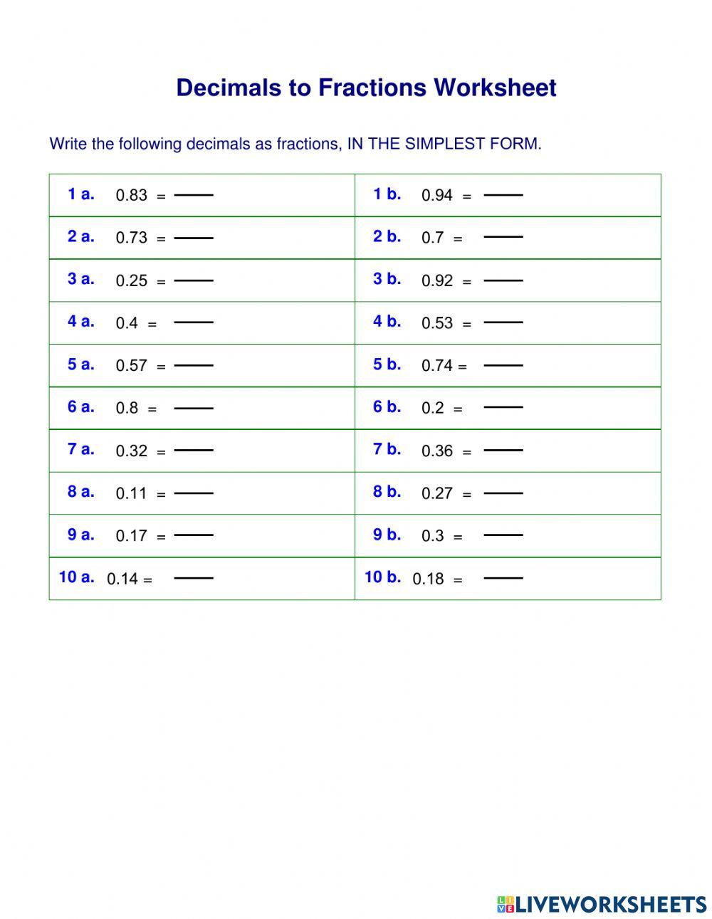 Decimals to Fractions 2