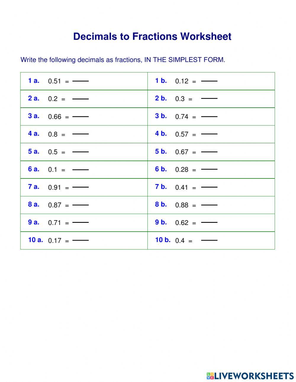 Decimals to Fractions 1