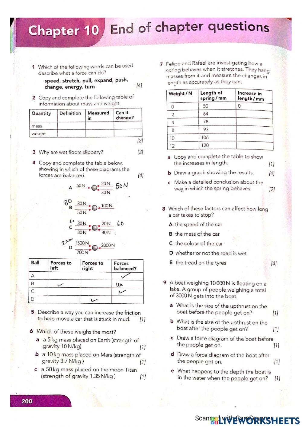 Work sheet on End of chapter questions online exercise for | Live ...