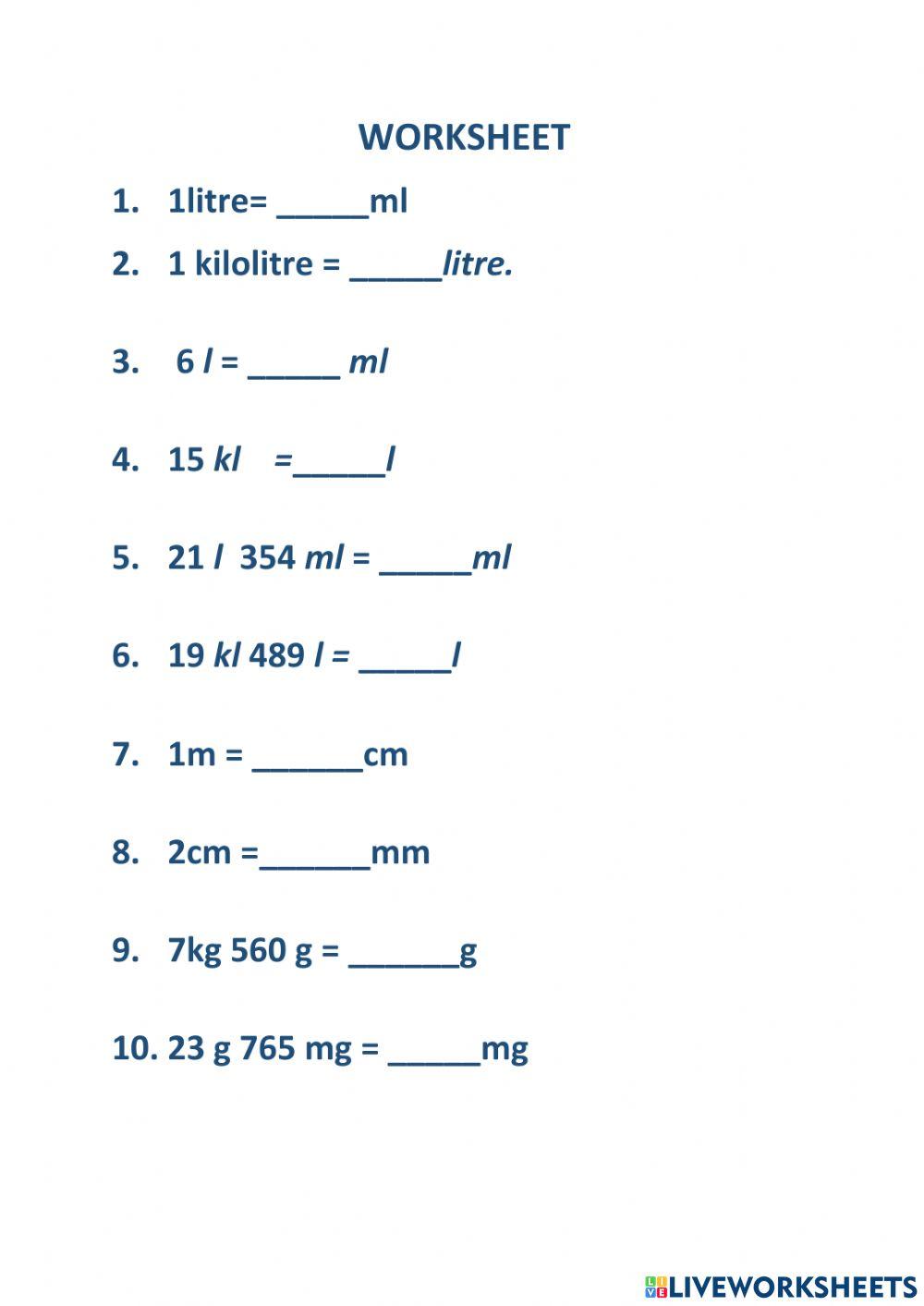 Millilitres And Litres Worksheet Live Worksheets 55% OFF Millilitres And Litres Worksheet Live Worksheets 55% OFF