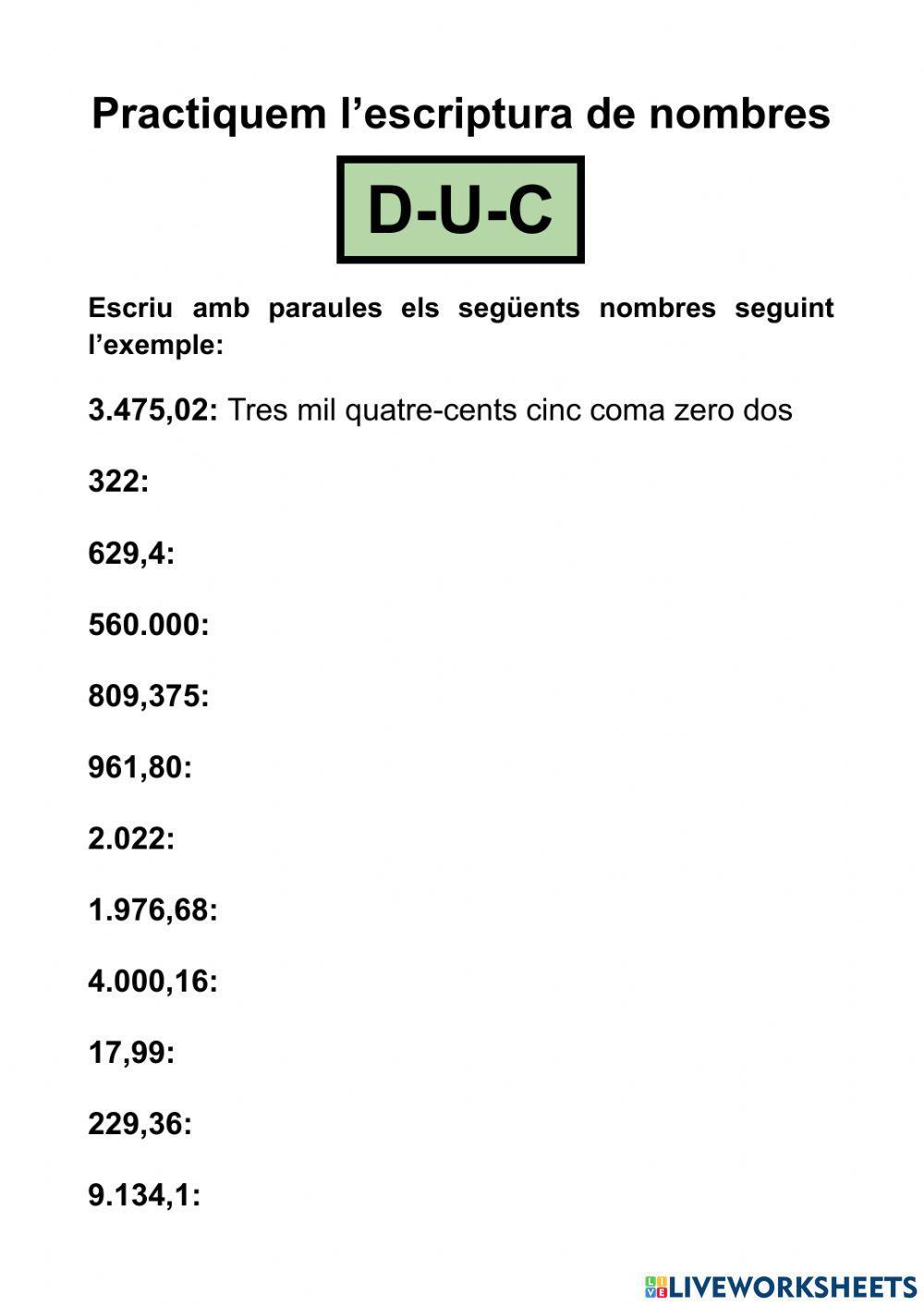 Escrivim nombres decimals D-U-C