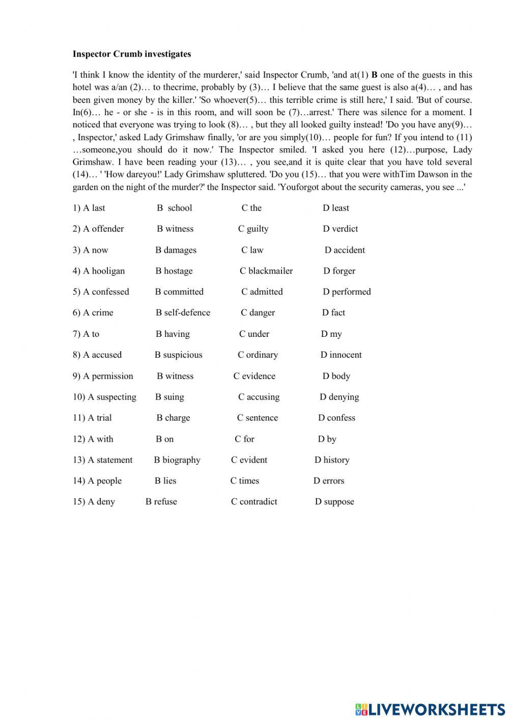 CRIME VOCABULARY Online Exercise For Live Worksheets CRIME VOCABULARY Online Exercise For Live Worksheets