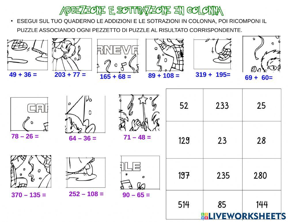 Addizioni e sottrazioni in colonna