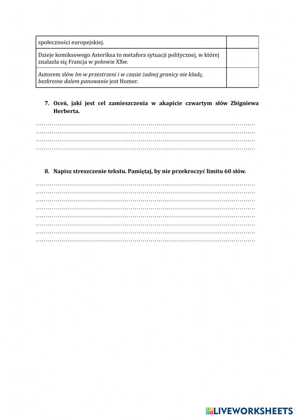 Antyk, czytanie ze zrozumieniem