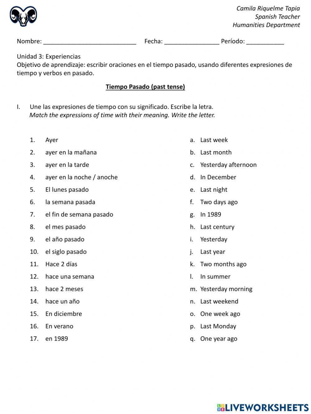 Expresiones de tiempo: pasado