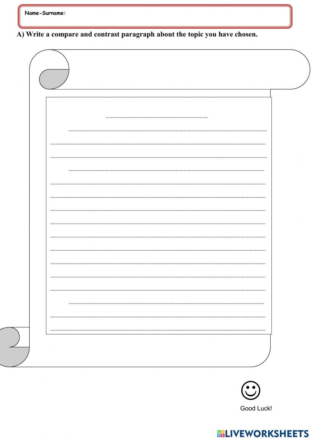 Compare And Contrast Paragraph Template