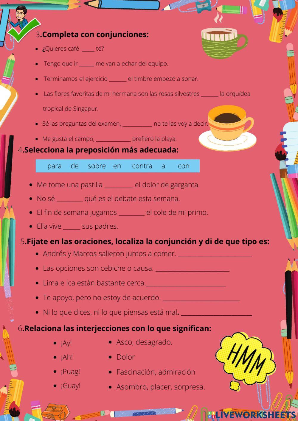 Preposiciones, interjecciones y conjunciones