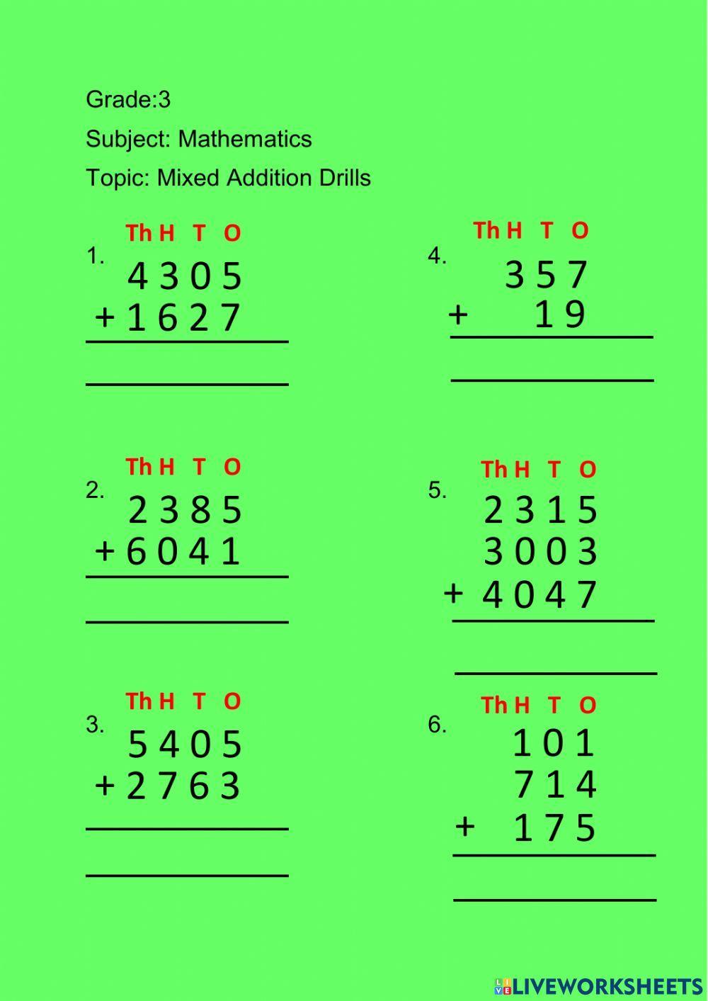 Mixed Addition Drills