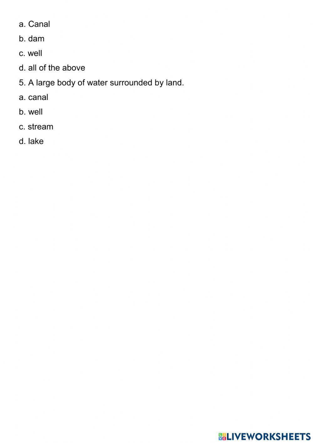 Unit 6 Water source Worksheet 1