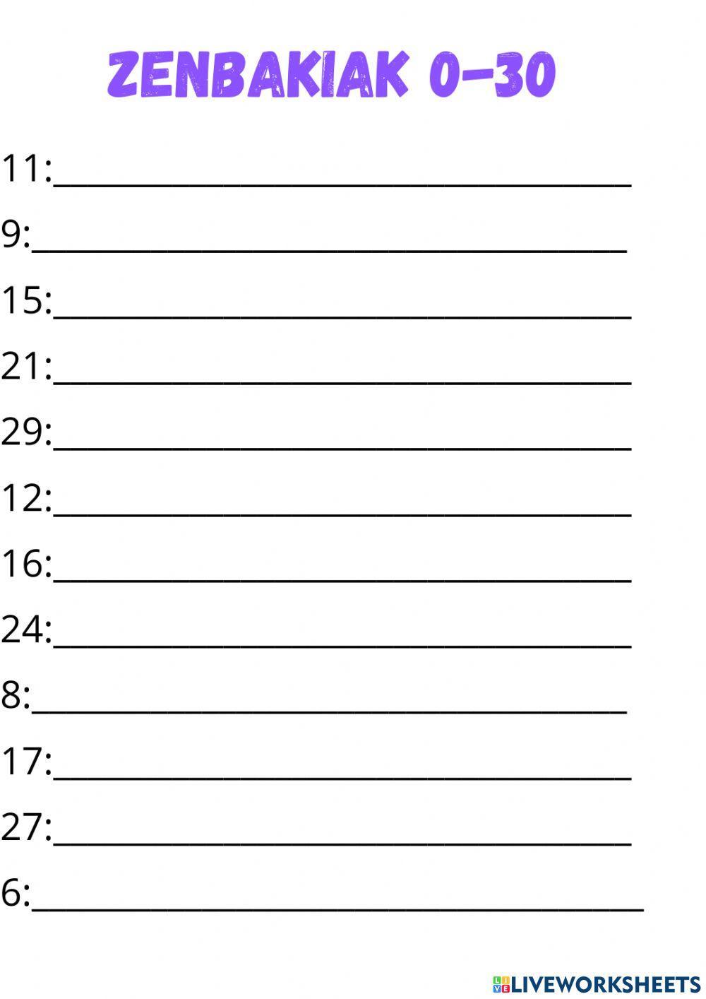 Zenbakiak 0-30 idatzi