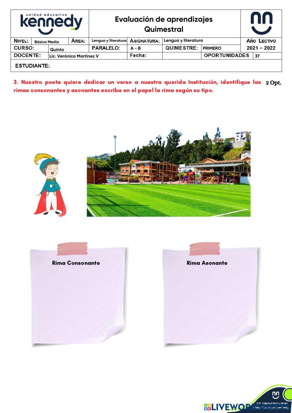 UE Kennedy - Evaluación 1Q Lengua y Literatura