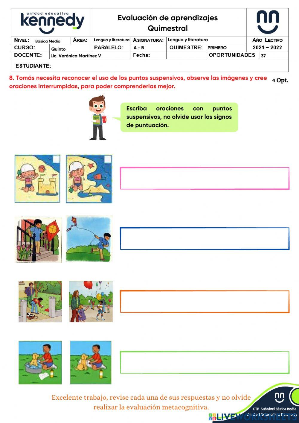 UE Kennedy - Evaluación 1Q Lengua y Literatura