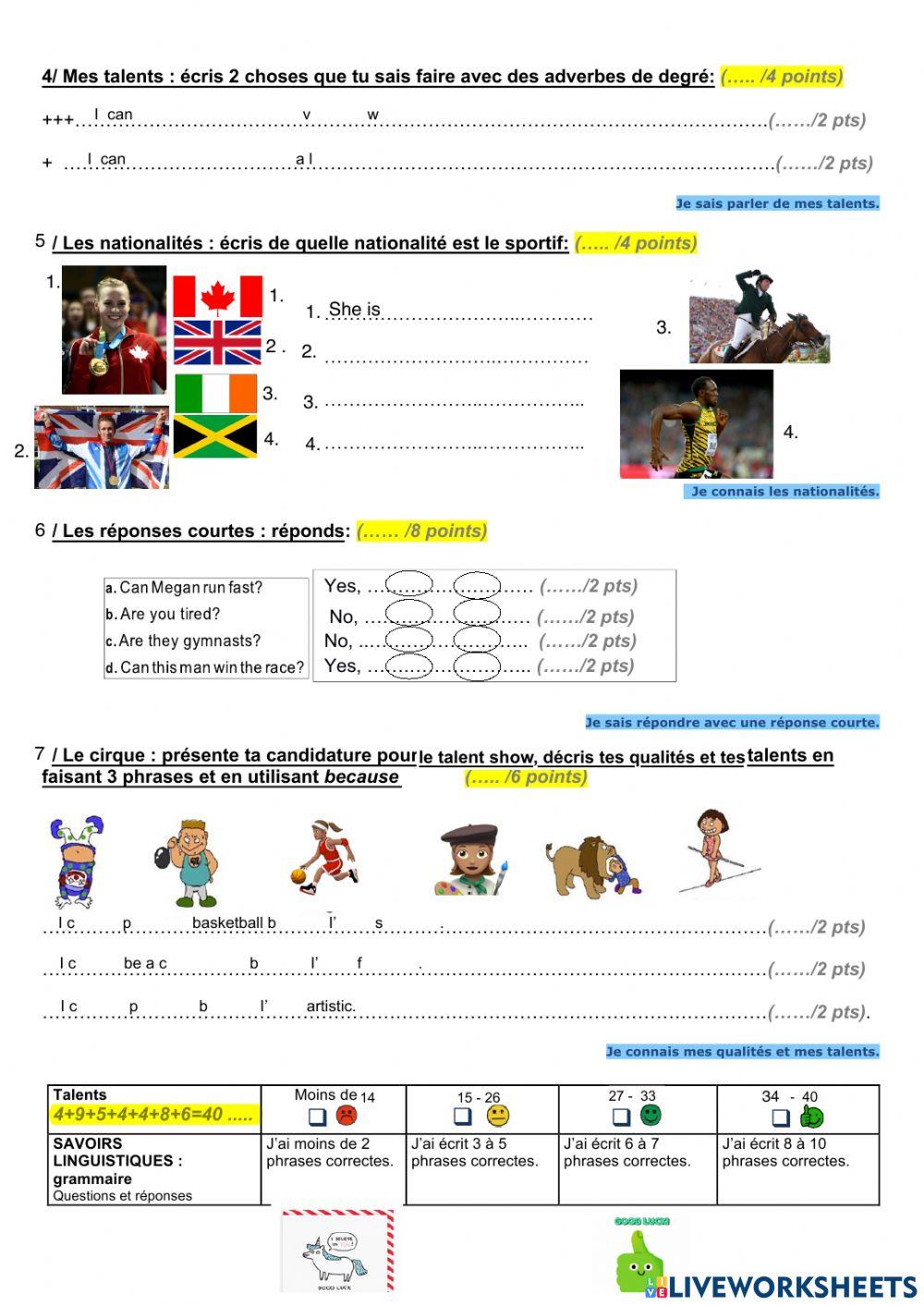 Test connaissances Talents