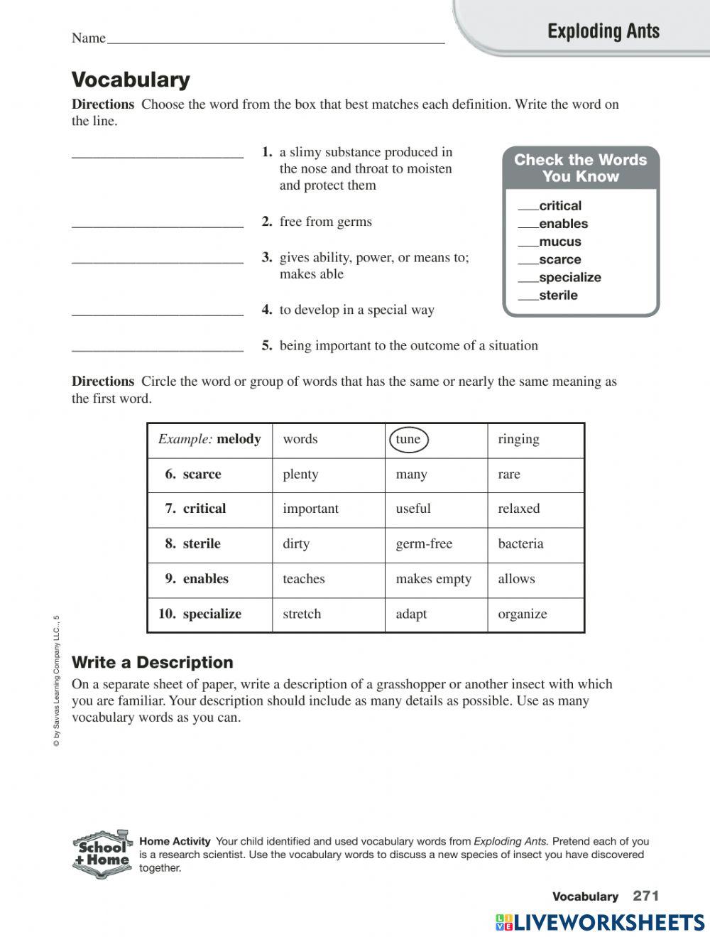 Exploding Ants Worksheets 