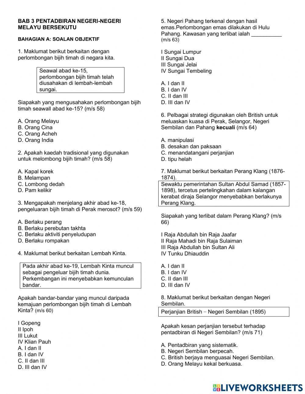 Sejarah tingkatan 3 bab 3 pentadbiran negeri-negeri melayu bersekutu