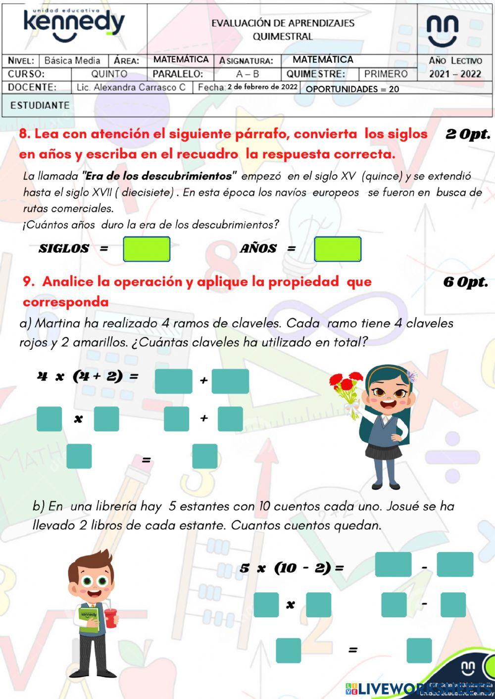 UE Kennedy Evaluación 1Q Matemática