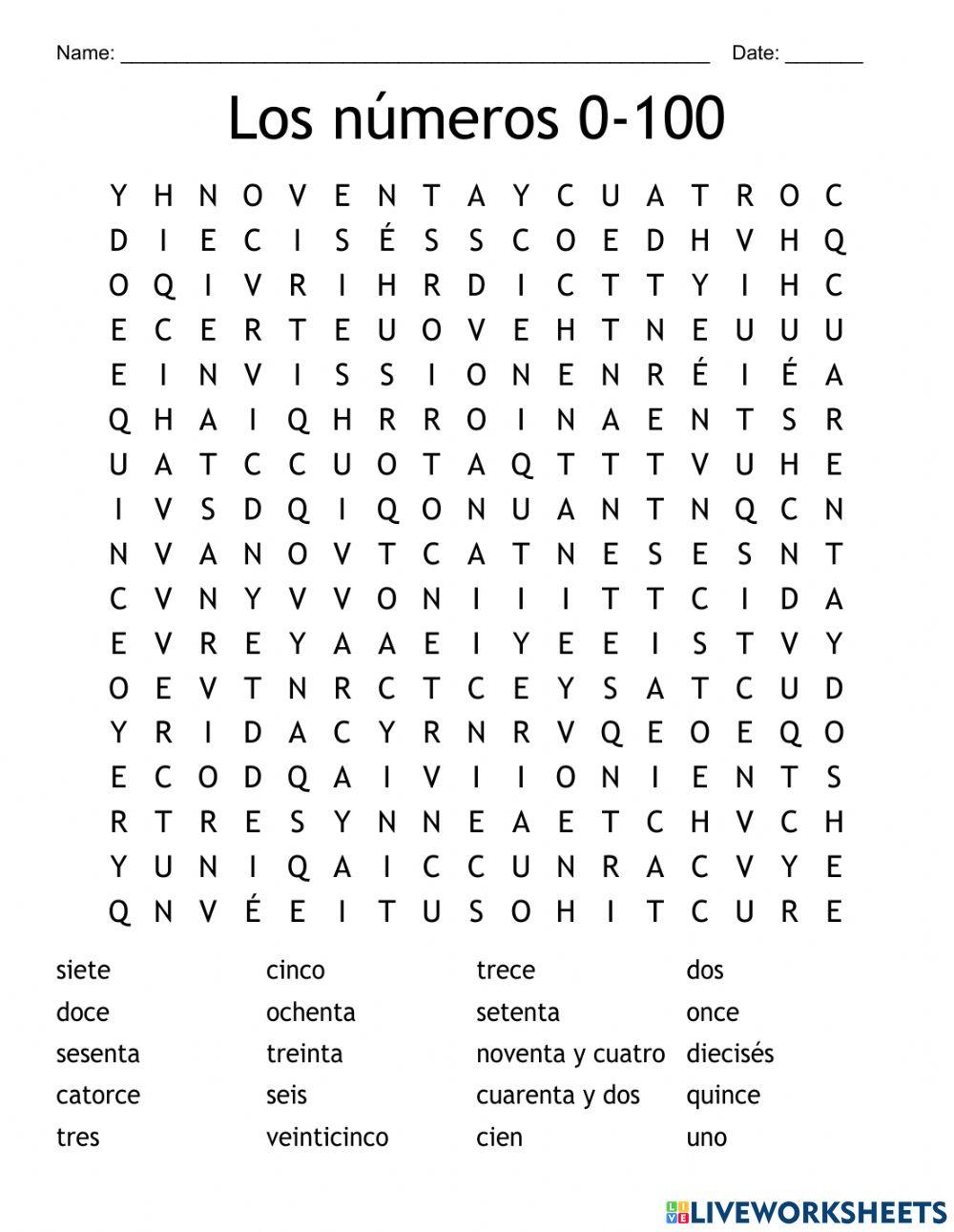 Los numeros 0 al 100