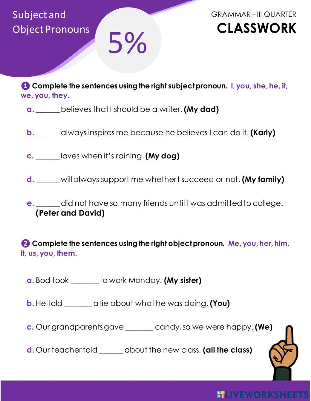 Subject and object pronouns