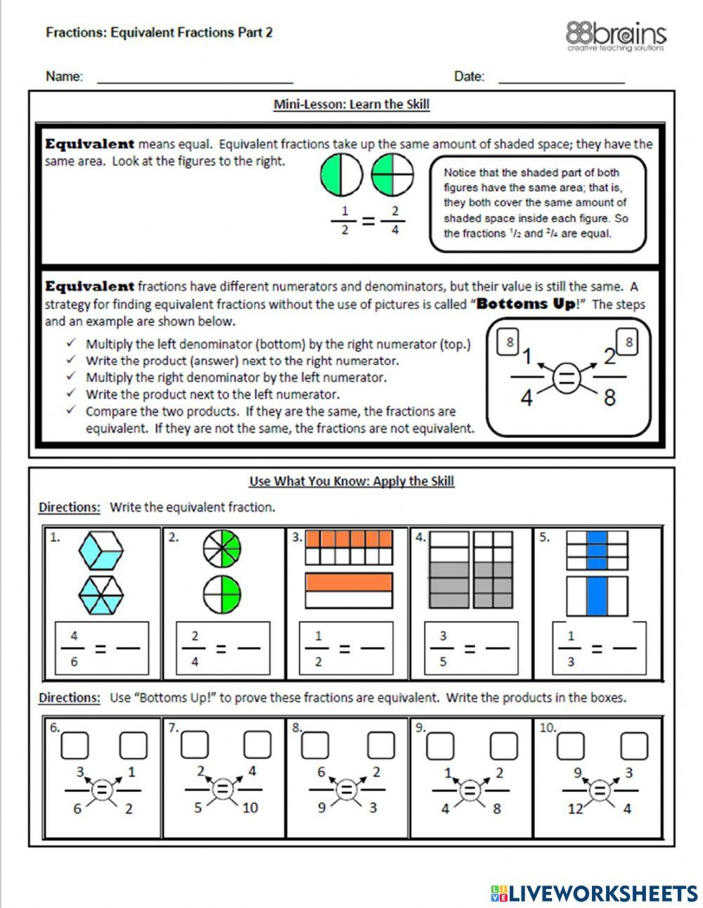 Equivalent Fractions Worksheet Free Pdf