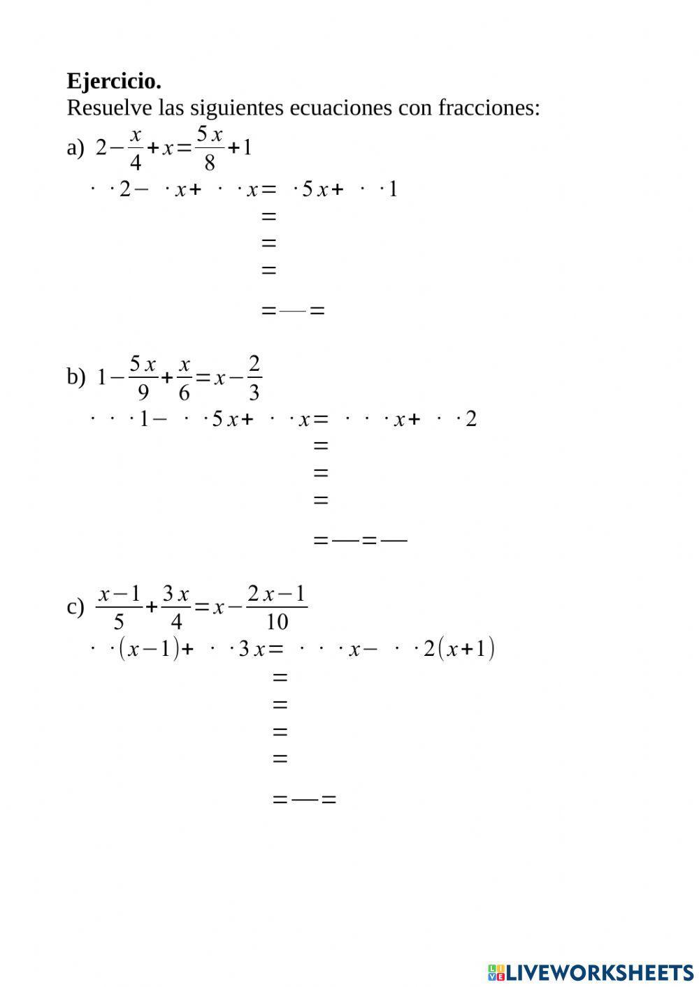 Ecuaciones de primer grado con fracciones