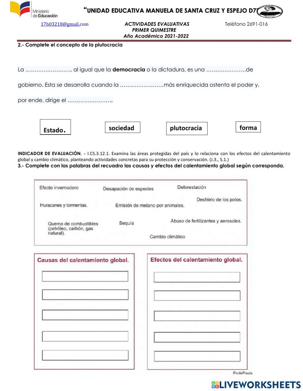 Evaluación quimestral Estudios Sociales