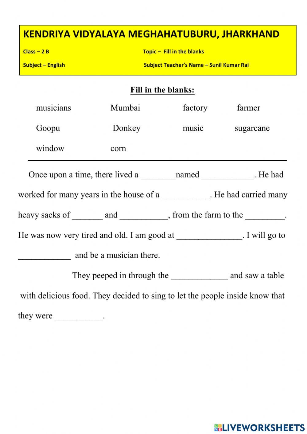 Fill in the blanks online exercise for grade 2 | Live Worksheets fill-in-the-blanks-online-exercise-for-grade-2-live-worksheets