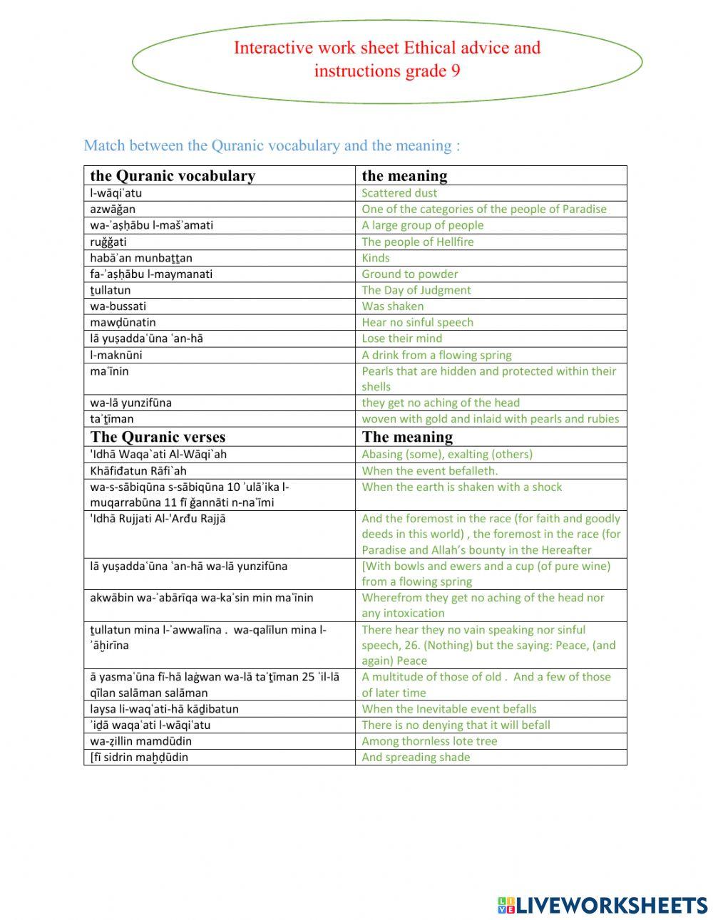 - Ethical advice and instructions . ggrade 9 . alwaqeah