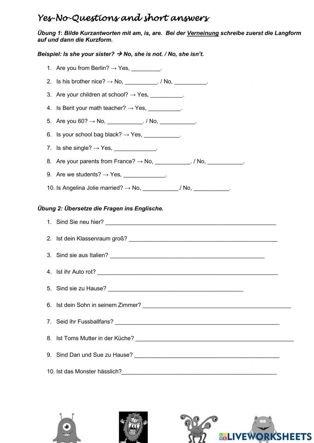 Verb to be - Entscheidungsfragen