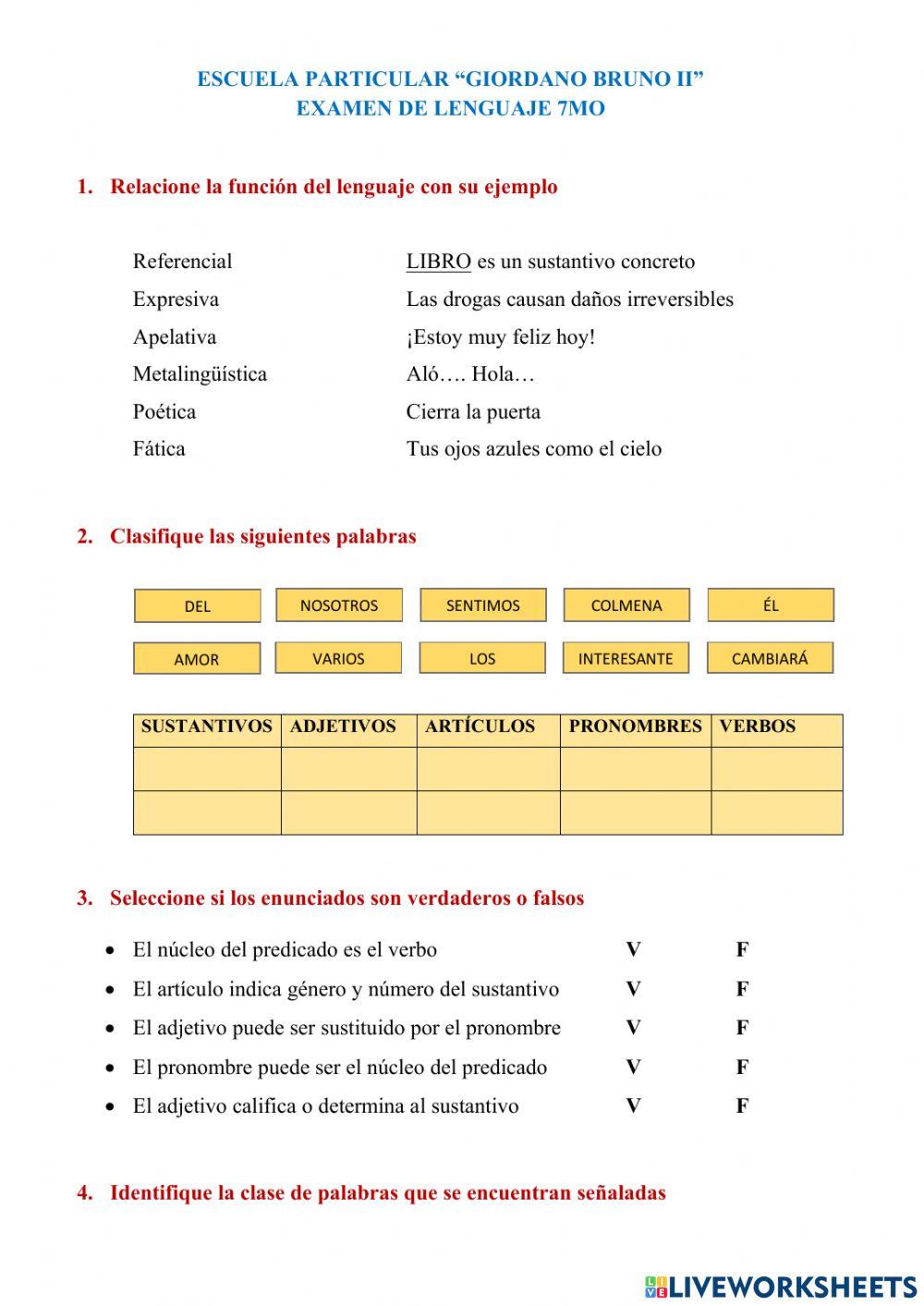 Examen lengua 7mo 1q