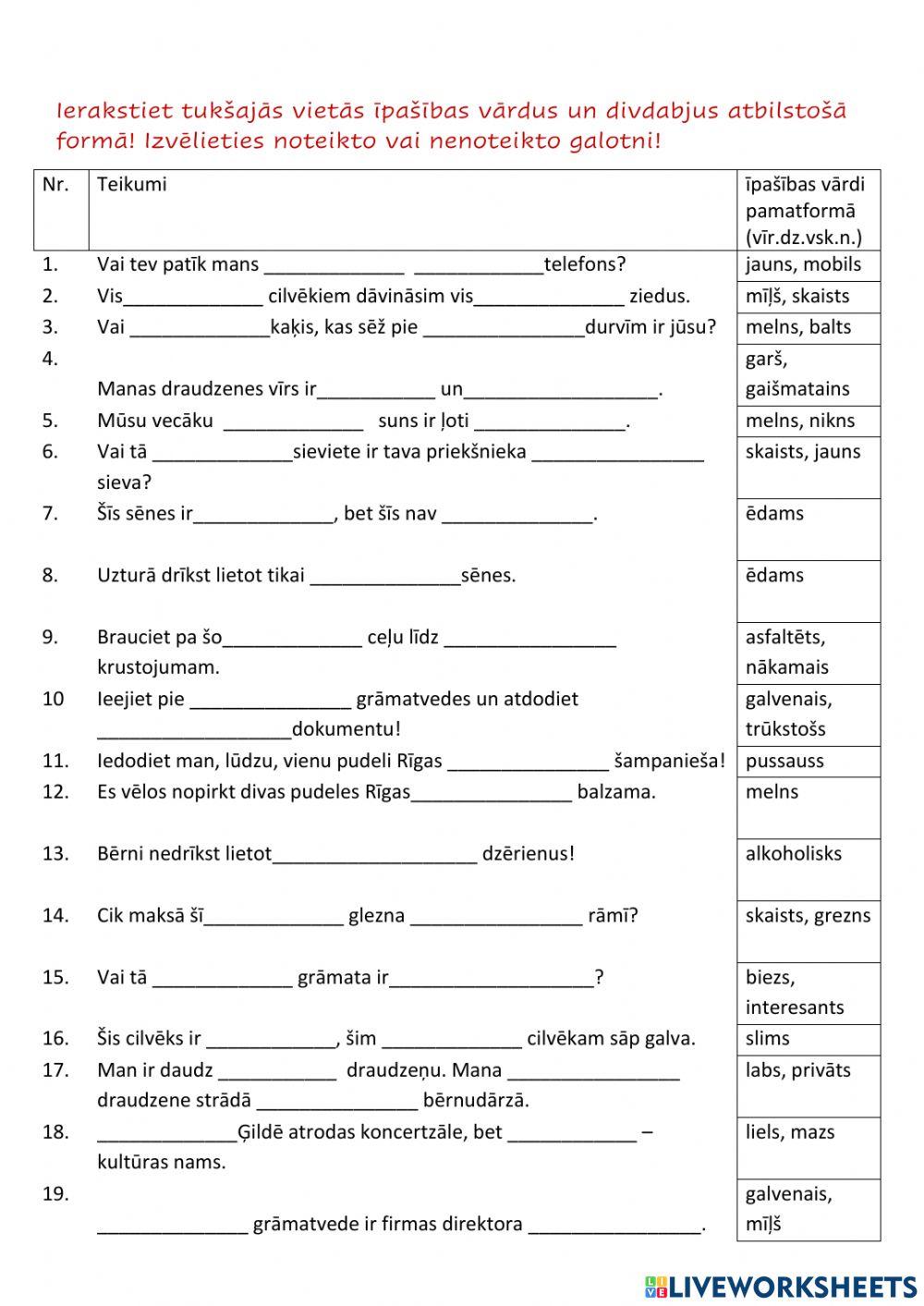 Īpašibas vārda noteiktā-nenoteiktā galotne