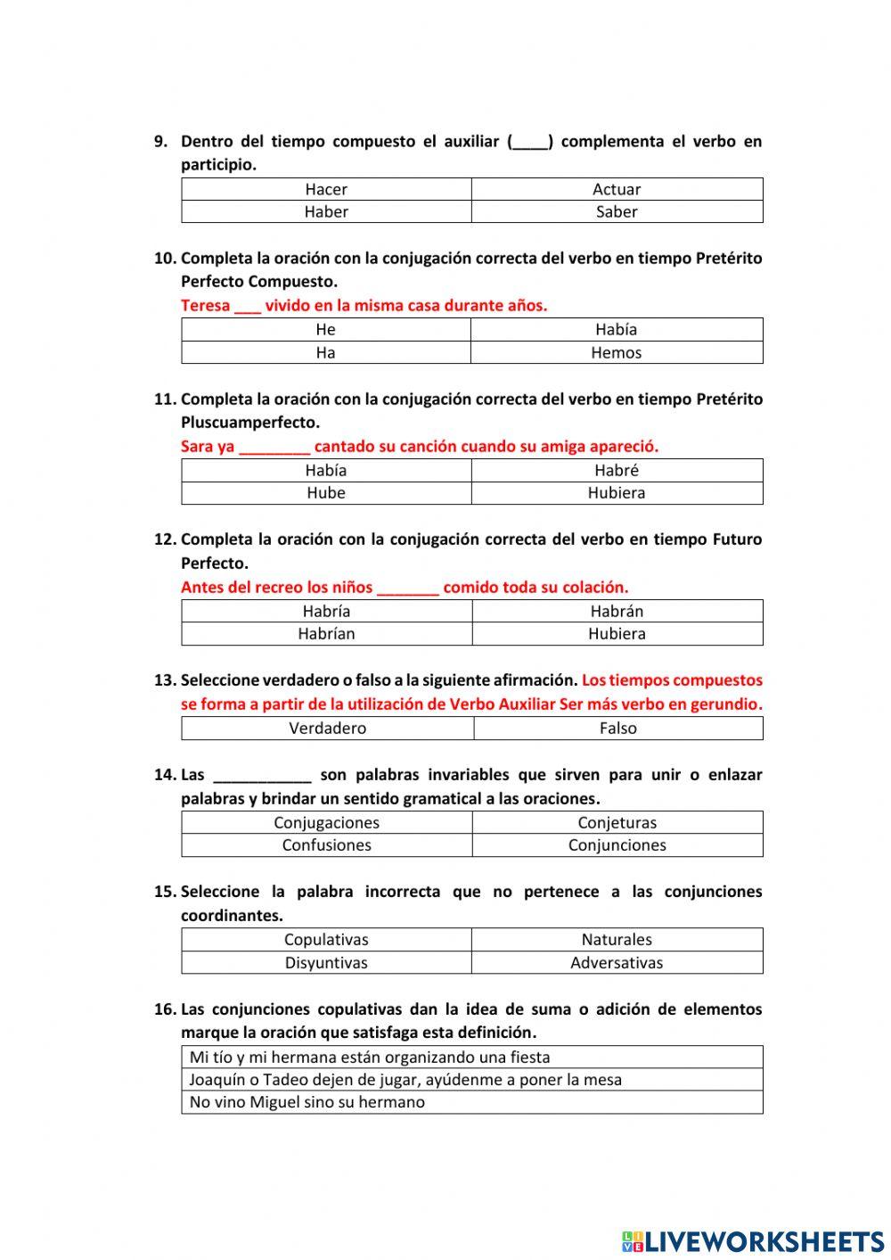 Cuestionario (Art.Informativo, Mito- Conjunciones y Tiempo Compuesto)