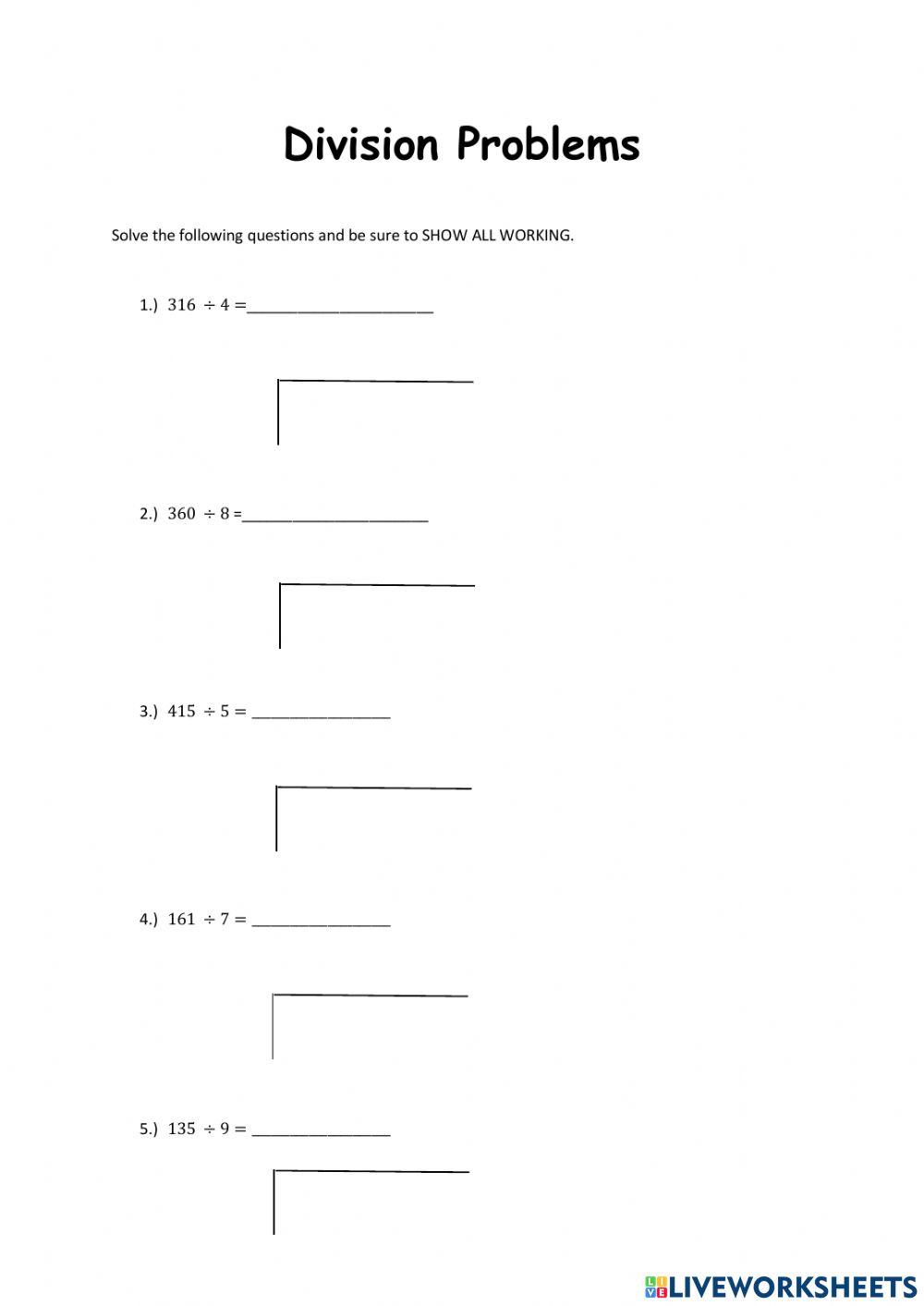 Division Problems Division Problems