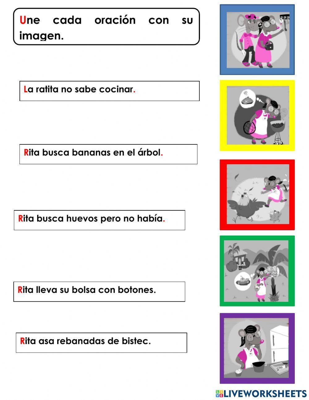 Unir oración con su dibujo la buena cocina de la ratita rita