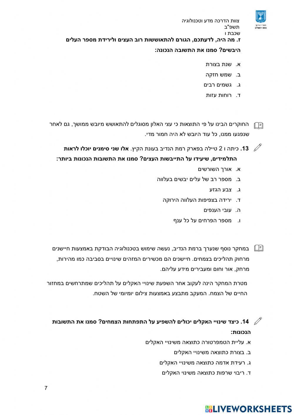 משימת הערכה מחצית א מחוזית - אלוני הנדיב - ו