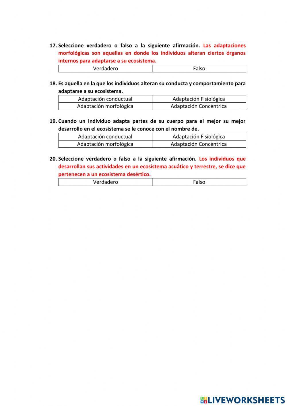 Cuestionario (Relaciones Intraespecíficas e Interespecíficas y Ecosistemas)
