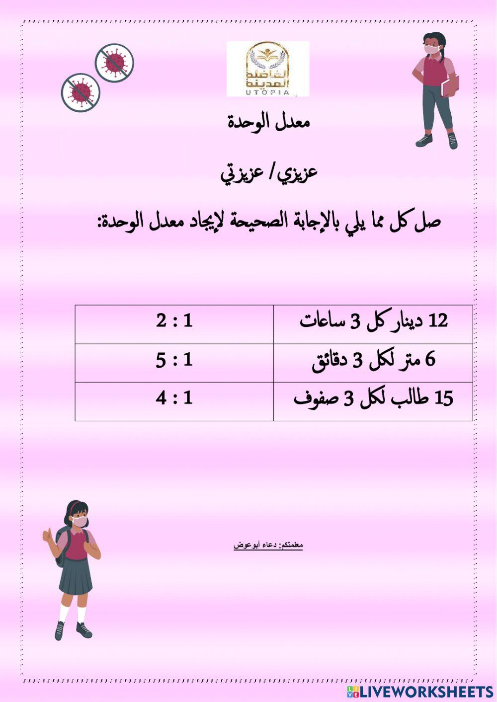 معدل الوحدة في التناسب وتطبيقاته