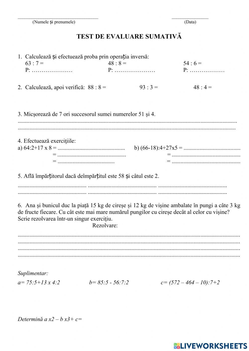 Test de evaluare sumativa